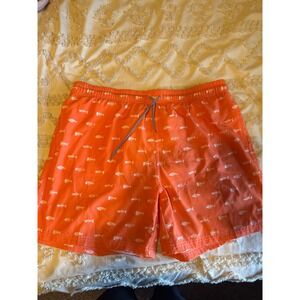 Biwisy Mens Orange Fish Bone Skeleton Print Swim Trunks Board Shorts Size 2XL